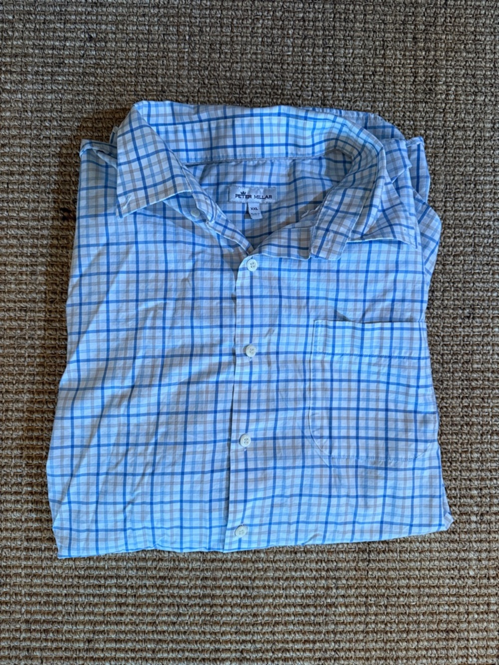 Peter Millar XXL Light Blue, White & Cream Plaid Button-Down Shirt